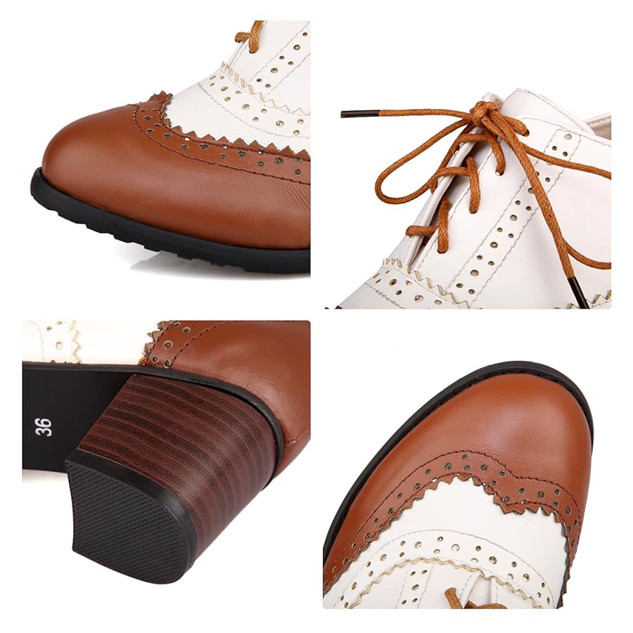 Amazon.com | BEAUPAS Women's Chunky High Heel Lace Up Oxford